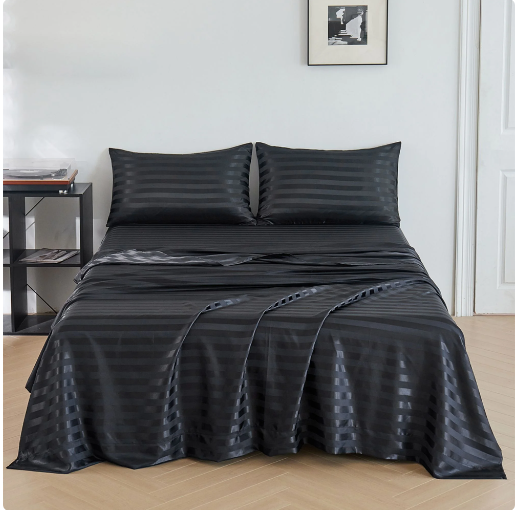 STRIPPED SATIN PLAIN SHEET SET