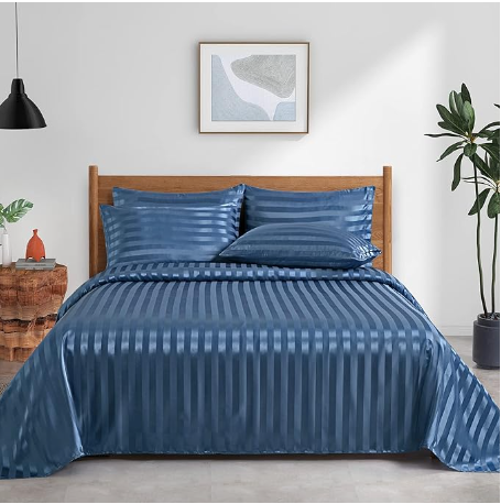 STRIPPED SATIN PLAIN SHEET SET