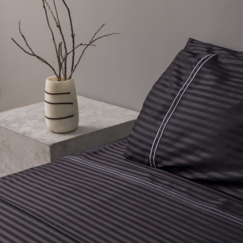 TWO LINED STRIPPED SET SATIN BED SHEETS